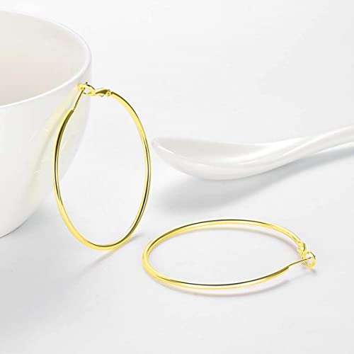3 Pairs Sterling Silver Large Hoop Earrings Set for Women 40 50 60MM | 14K White Gold Plated, Hypoallergenic - style: I: Gold 30mm 40mm 50mm