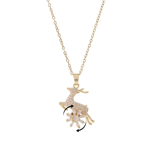 Sunflower Fidget Necklace for Women Gold Moon Necklace Rotating Heart Necklaces Spinning Crystal Flower Anxiety Necklaces Crescent Moons Jewelry Accessories - color: Gold Deer