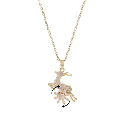 Sunflower Fidget Necklace for Women Gold Moon Necklace Rotating Heart Necklaces Spinning Crystal Flower Anxiety Necklaces Crescent Moons Jewelry Accessories - color: Gold Deer
