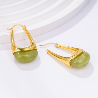Acrylic Gold Hoop Earrings Chunky Statement Dangle Drop Huggie Earring Colorful Resin Jewelry for Women - color: Green