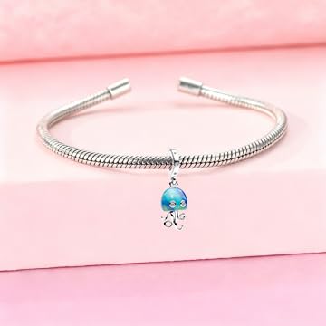 925 Sterling Silver Charms Pendants Mom Heart Dog koi fish Sea Turtle Football Charms for bracelet Pendants Beads Mom Sister Wife Family, Friends, Birthday gifts - style: Blue Jellyfish Pendant