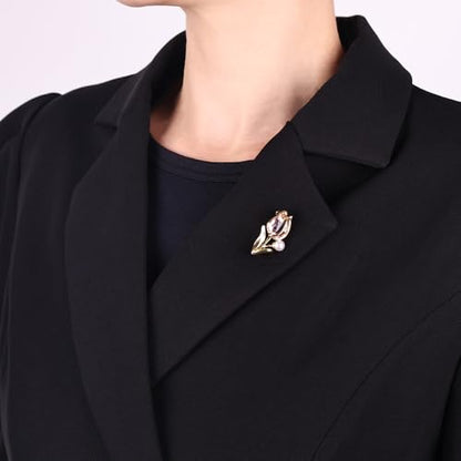 Elegant Floral Brooch Pins for Women, Crystal Pearl Rhinestone CZ Flower Lapel Pin Wedding Party Exquisite Brooches and Pins for Women Ladies - color: Pink+Green 2PCS