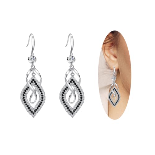 Bohemian Long Drop Dangle Earrings for Women, Chic Boho CZ Wedding Jewelry | Hypoallergenic 14K Gold 925 Sterling Silver Handmade Linear SwirlWire Diamond Earrings,Christmas&Mother's Day,Gifts for Women - color: Silver