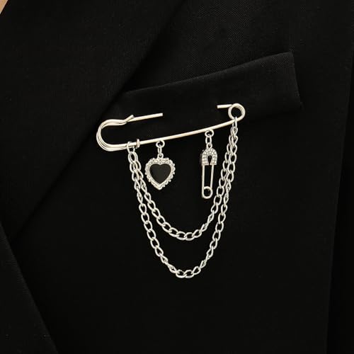 2 Pcs Chain Tassel Brooch Pins Set for Women Rhinestone Heart Flower Star Long Chain Bling Crystal Pearl Sweater Shawl Clips Punk Collar Chain Brooch Costume Jewelry - style: Style D