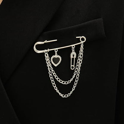 2 Pcs Chain Tassel Brooch Pins Set for Women Rhinestone Heart Flower Star Long Chain Bling Crystal Pearl Sweater Shawl Clips Punk Collar Chain Brooch Costume Jewelry - style: Style D