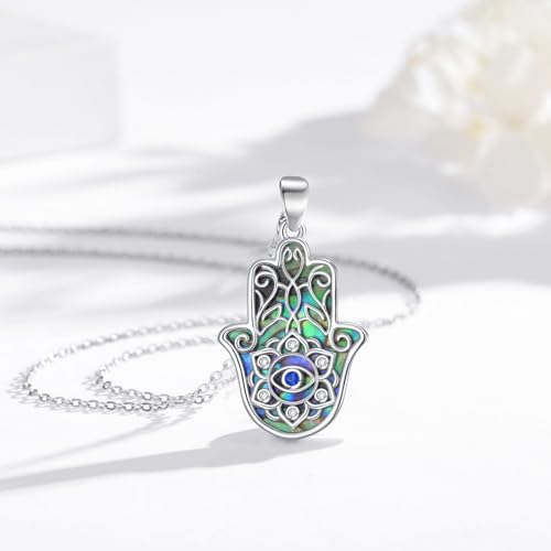 Hamsa Necklace 925 Sterling Silver Evil Eye/Lotus Flower/Star of David/Chai/Yin Yang Hamsa Hand Pendant Jewelry Hand of Fatima Gifts for Women - style: Lotus Hamsa
