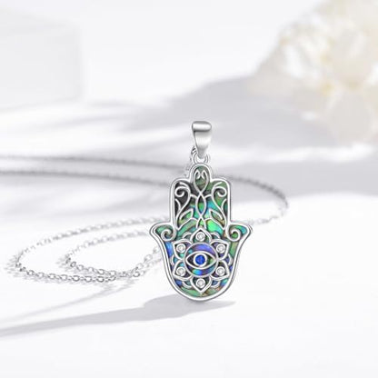 Hamsa Necklace 925 Sterling Silver Evil Eye/Lotus Flower/Star of David/Chai/Yin Yang Hamsa Hand Pendant Jewelry Hand of Fatima Gifts for Women - style: Lotus Hamsa