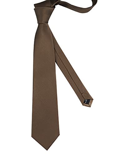 GUSLESON Classic New 3.15"（8cm） Men's Solid Color Necktie Wedding Business Tie + Gift Box - color: Dark Brown