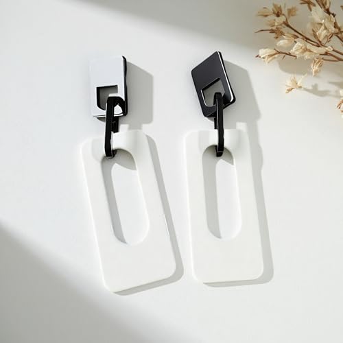 Boho Lightweight Retro Simple Acrylic Splicing Rectangle Earrings for Women Creative Exaggerated Statement Dangle Drop Earrings Jewelry - color: Black White B