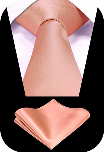 TIE G Solid Satin Woven dyed Color Formal Black Necktie and Pocket Square Sets in Gift Box - color: Dusty Salmon