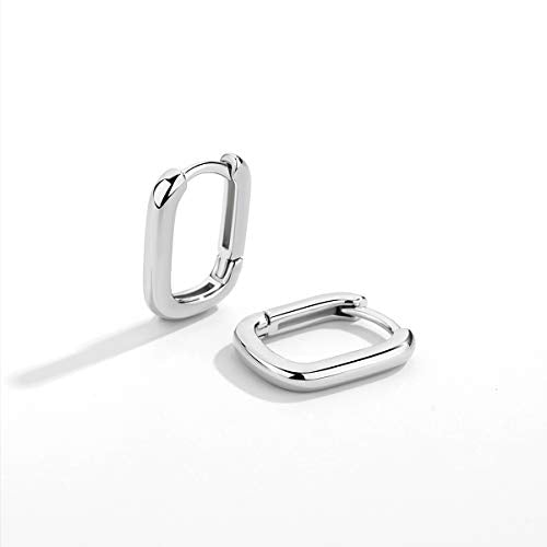 Me&Hz Gold Huggie Earrings Small Huggie Hoop Earrings for Women 14K Gold Plated Hypoallergenic Cubic Zirconia Huggies Mini Silver Hoop Earring for Women - color: Square, Silver