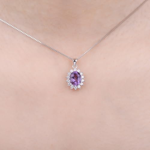 JewelryPalace Princess Diana Kate Middleton Natural Amethyst Citrine Garnet Peridot Topaz Created Ruby Sapphire Simulated Emerald Pendant Necklace for Women, 925 Sterling Silver Gemstone Jewelry Set - color: J-Brass-Purple CZ