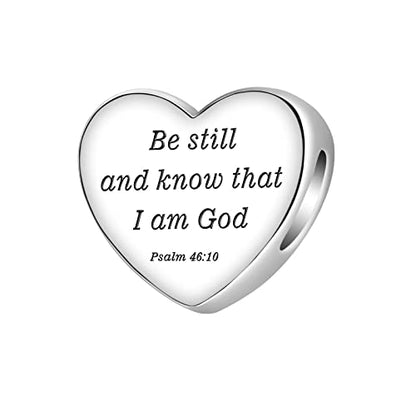 LUXILLA Love You Best Friend Grandma Wife Heart Charm 925 Sterling Silver Charms Fit for Bracelets Necklace Jewelry Gift for Women - color: Be still and know that I am God Psalm 46:10 Charm