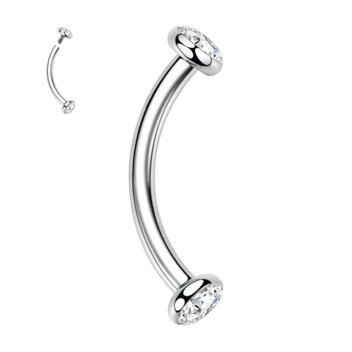 GAGABODY G23 Titanium Eyebrow Piercing Jewelry Curved Barbell Lip Ring | Internal Thread Used in Eyebrow,Belly,Rook 16 Gauge from 6mm to 12mm Lightweight Daily for Woman and Man Sensitive Skin - color: 1Pc-Disc Shape Silver+Clear CZ, size: 16G-10mm