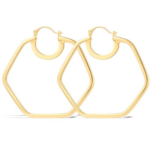 Large Gold Knot Hoop Earrings for Women 18K Gold Hoop Earrings Statement Lightweight Hoops Trendy Gold Hoops Earrings Jewelry - color: C-Hexagon Big Hoop Earrings