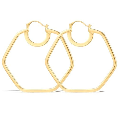 Large Gold Knot Hoop Earrings for Women 18K Gold Hoop Earrings Statement Lightweight Hoops Trendy Gold Hoops Earrings Jewelry - color: C-Hexagon Big Hoop Earrings