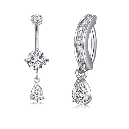 Briana Williams Belly Button Ring Clear CZ Dangle Belly Button Piercing Belly Rings Dangle Belly Button Rings Surgical Steel Teardrop Dangle Belly Button Jewelry for Women Silver Gold - color: B -silver