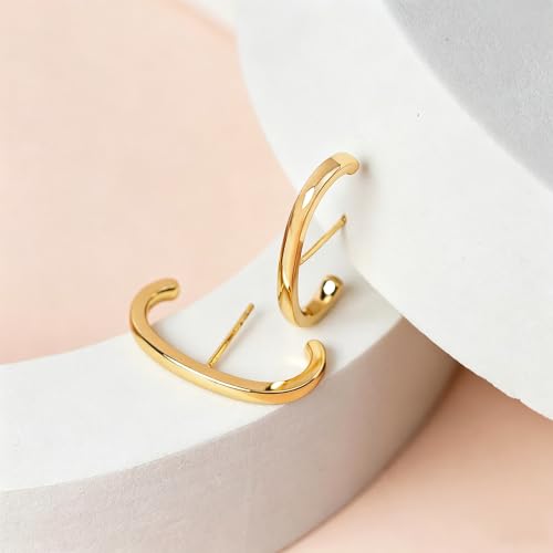 KELMALL 14K Gold Plated CZ Ear Climber Earrings for Women – Curved Bar Cuff Stud Earrings, Sparkly Cubic Zirconia Arc Climber, Minimalist Statement Jewelry - color: Plain - Gold