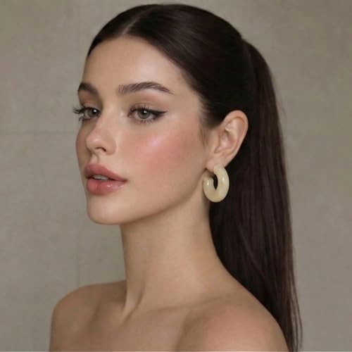 Chunky Gold Hoop Earrings for Women 9 Pairs, Fashion Resin Jewelry Gifts | Thick, Open, Twisted, Huggie, lightweight, 14K Gold-plated, Hypoallergenic, Great for Party/Gathering/Wedding/Work/Daily - color: Yellow