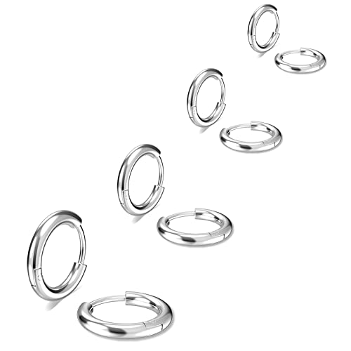 316L Surgical Stainless Steel Small Hoop Earrings 8mm 10mm 12mm 14mm Hypoallergenic Huggie Hoop Earrings Helix Lobes Hinged Sleeper Earrings Cartilage Piercings - color: E: Silver (Diameter 8mm/10mm/12mm/14mm),4 Pairs