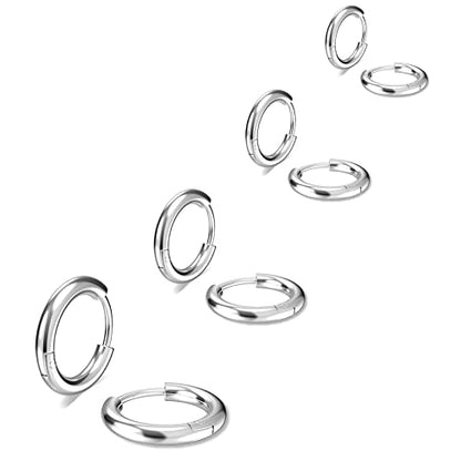 316L Surgical Stainless Steel Small Hoop Earrings 8mm 10mm 12mm 14mm Hypoallergenic Huggie Hoop Earrings Helix Lobes Hinged Sleeper Earrings Cartilage Piercings - color: E: Silver (Diameter 8mm/10mm/12mm/14mm),4 Pairs