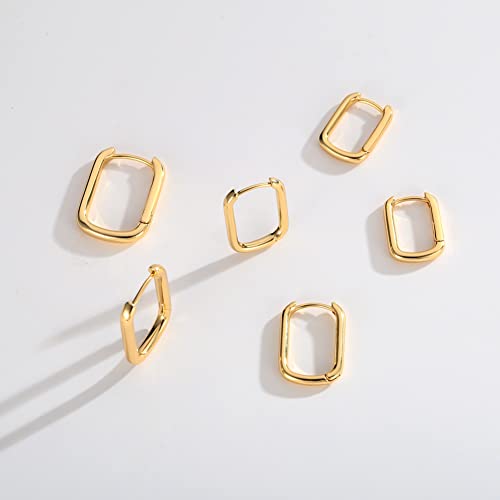 2 Pairs 14K Gold Plated Minimalist Hoop Earrings Small Dainty Geometric Square and Rectangle Huggies Hoops for Girls Women Gift, gold, silver and black - color: 3 pairs