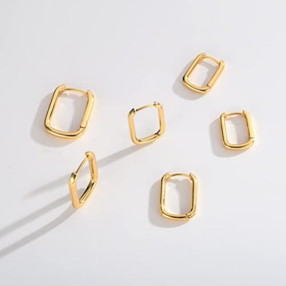 2 Pairs 14K Gold Plated Minimalist Hoop Earrings Small Dainty Geometric Square and Rectangle Huggies Hoops for Girls Women Gift, gold, silver and black - color: 3 pairs