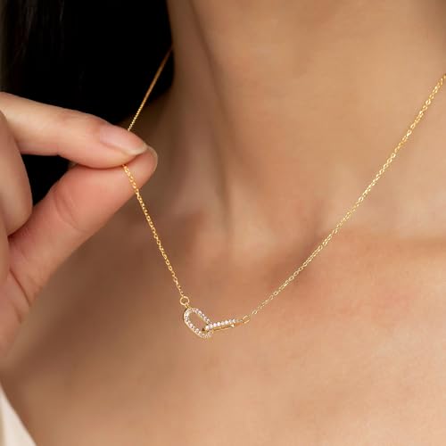 Zeffy Diamond Necklaces for Women, Dainty Gold Necklace 18k Gold Plated Layered Necklaces Simple Gold CZ Diamond Pendant Necklaces for Women Trendy Jewelry Gifts for Girls - color: Gold Diamond Paperclip Necklace
