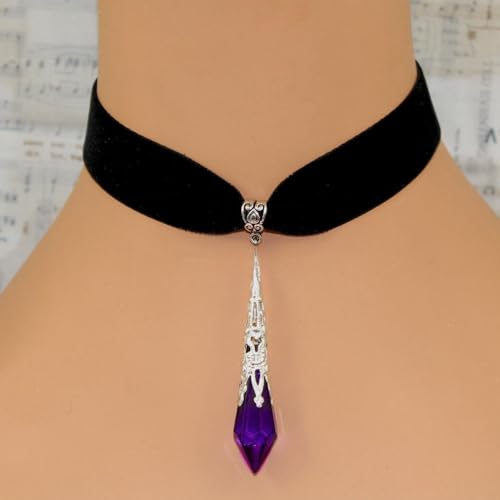 ONLYJUMP Gothic Vampire Bat Earrings Necklace Set for Women Vintage Goth Dark Bat Earrings Blood Pendant Necklaces Mystic Witch Halloween Costume Jewelry Gifts - style: Purple