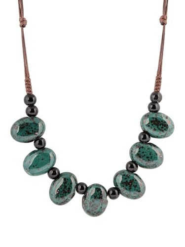 MINACHI Bohemian Hippie Colorful Ceramic Geometric Bead Strand Necklace, Vintage Boho Statement Jewelry Gift for Women - color: S02D