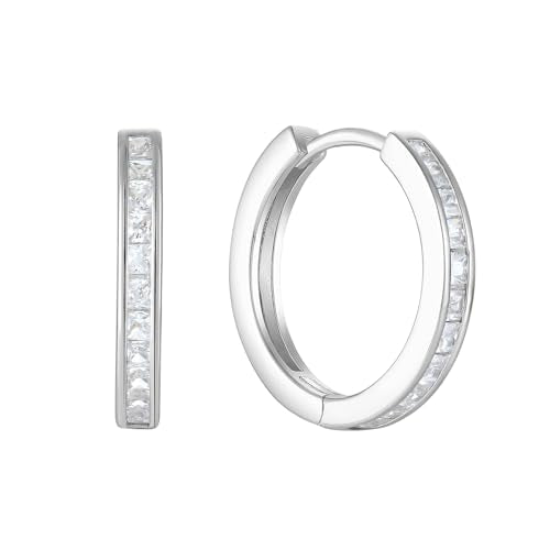 Starchenie Huggie Hoop Earrings for Women 925 Sterling Silver Princess Cut Birthstones Jewelry Gift - color: 04-Diamond-Apr