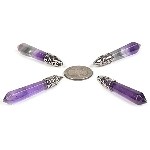 Justinstones Hexagonal Pointed Reiki Chakra Pendant Stainless Steel Chain Necklace 20 Inch Iron Gift Box - color: Amethyst