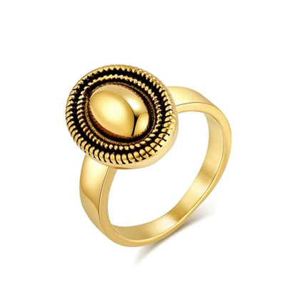 Gold Rings For Women, Stainless Steel Polished Stainless Steel Signet Ring with 18MM Wide Oval, Size 10