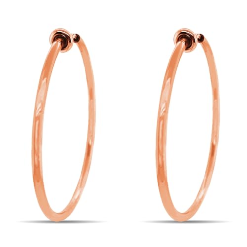 Clip On Spring Hoop Earrings for Non-Pierced Ears - color: Rose Gold-Tone, size: 40mm