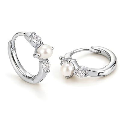 Gold Opal Huggie Earrings for Women, Minimalist Small Hoop Earrings with Zircons - color: silver B