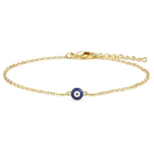 Fesciory Evil Eye Bracelet for Women, Gold Plated Adjustable Chain Jewelry | Blue Evil Eye Charm Bracelet, Lucky Amulet Symbolism, Dainty Adjustable Chain, Daily wear, Jewelry gifts - color: Gold-12