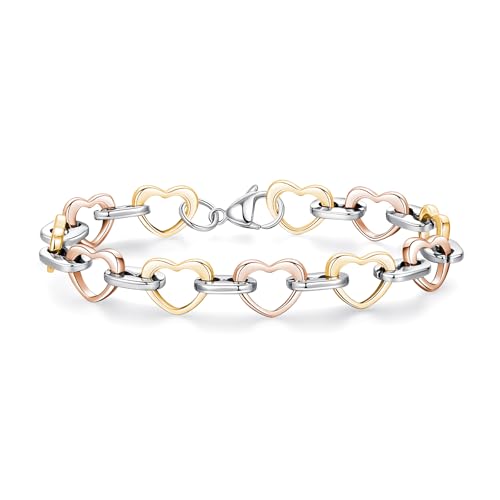 mnmoom Heart Bracelets for Women Stainless Steel with Rose gold, gold plating Heart links bracelets - color: MIX