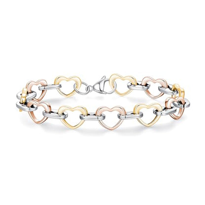 mnmoom Heart Bracelets for Women Stainless Steel with Rose gold, gold plating Heart links bracelets - color: MIX