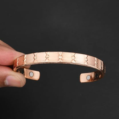 Pure Copper Cuff Bangle Bracelet 100% Solid, Raw & Uncoated Handmade Bracelets Jewelry Cuff Gift Bangle for Women & Men - color: Copper Cb-106