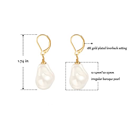 Handpicked White Pearl Earrings 18k Gold Plated Leverback Dangle Stud Pearl Earrings Jewelry for Women - style: Baroque Pearl