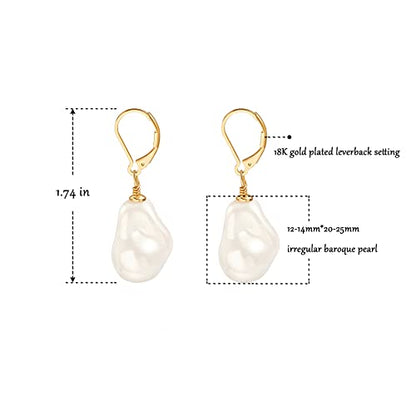 Handpicked White Pearl Earrings 18k Gold Plated Leverback Dangle Stud Pearl Earrings Jewelry for Women - style: Baroque Pearl