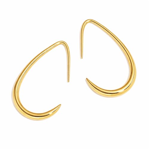 18K Gold Plated Stainless Steel Statement Earrings for Women - Trendy Hoops with Cubic Zirconia - Lightweight Non-Tarnish Waterproof Fashion Jewelry Gift - style: Teardrop Hoops