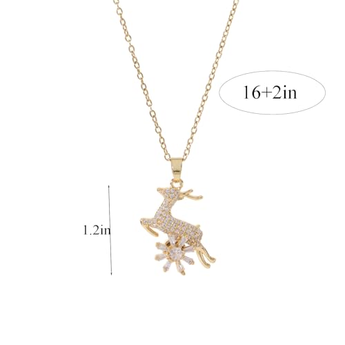 Sunflower Fidget Necklace for Women Gold Moon Necklace Rotating Heart Necklaces Spinning Crystal Flower Anxiety Necklaces Crescent Moons Jewelry Accessories - color: Gold Deer