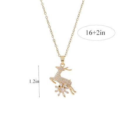 Sunflower Fidget Necklace for Women Gold Moon Necklace Rotating Heart Necklaces Spinning Crystal Flower Anxiety Necklaces Crescent Moons Jewelry Accessories - color: Gold Deer