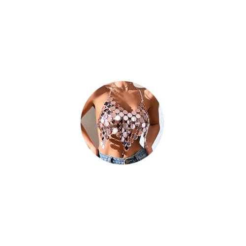 Sequins Body Chain Bra Top Rose Gold Crop Top Chain Sexy Backless Beach Bikini Club Chest Body Chain Jewelry for Women