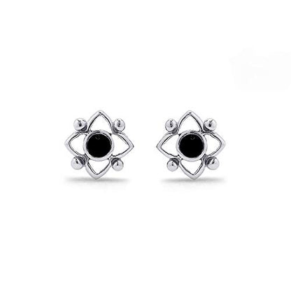 Boma Jewelry Sterling Silver Flower Shaped Dot Stud Earring - color: Onyx