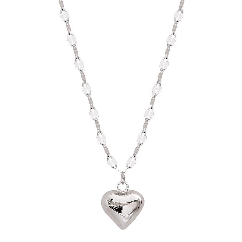 Necklace 14K Silver Plated Simple Shining Heart-Shaped Pendant Delicate Dlegance Unique Jewelry Lobster Clasp Adjustable Extender - style: 14K Sliver Heart-Shaped Pendant