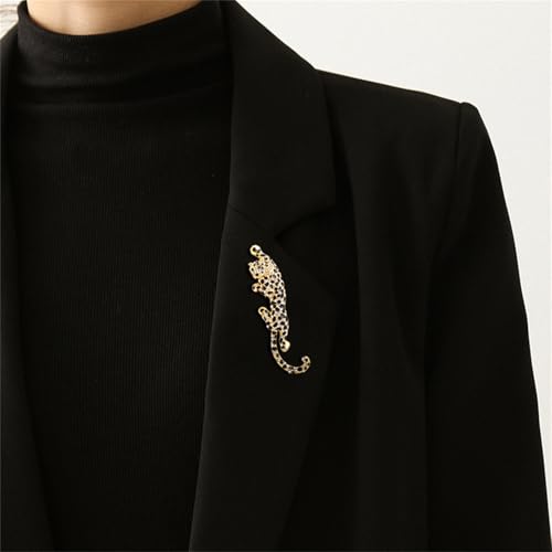 Luxury Crystal Tiger Brooch Pins for Women Men Vintage Gold-Tone Climbing Black Spots Leopard Brooch Fashion Panther Cougar Pin Suit Jackets Coat Animal Jewelry Gift - style: Crystal Leopard