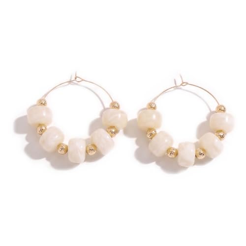 Colorful Beaded Earrings for Women Beaded Hoop Earrings | Chunky Acrylic Resin Boho Statement Drop Earrings Trendy Summer Beach Jewelry Accessories Gifts - color: White