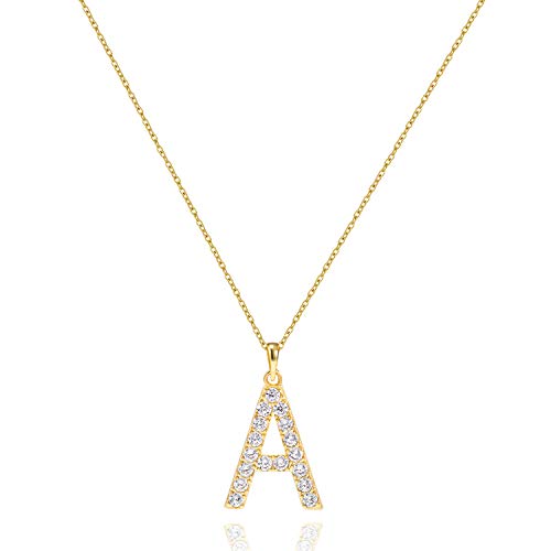 Tarsus Initial Cubic Zirconia Necklace for Women Teens | Jewelry Gifts for Women Adjustable Chain 18" + 2" - style: Gold-A-Diamond style